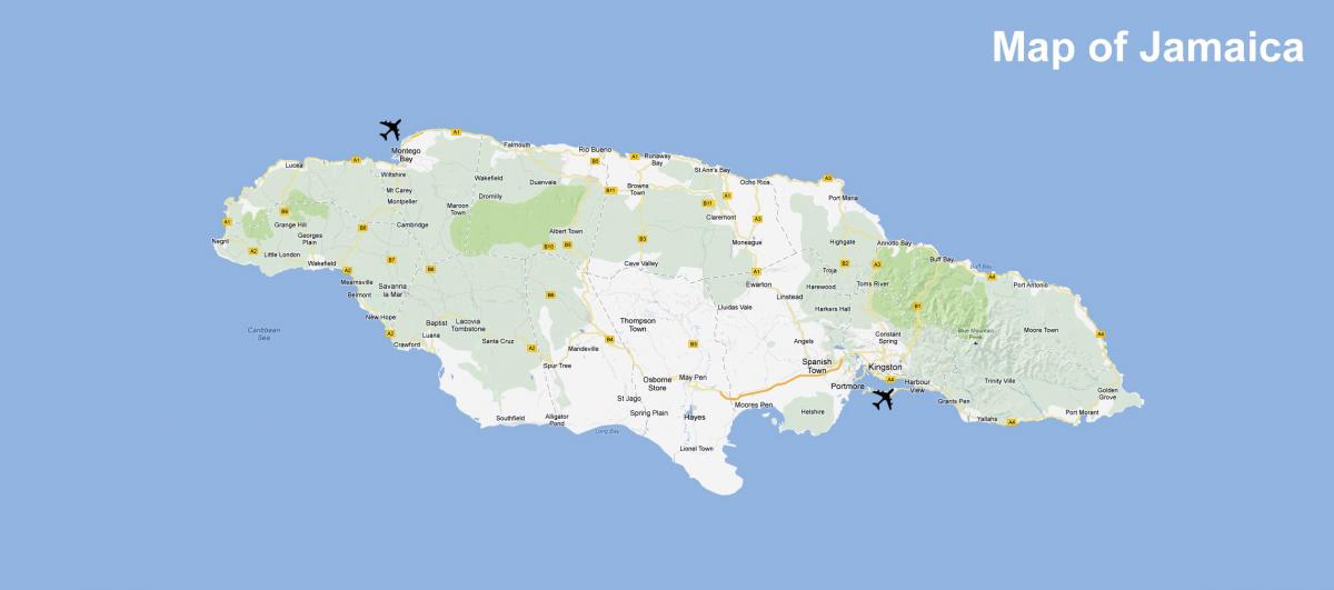 mapa de jamaica aeropuertos y centros turísticos
