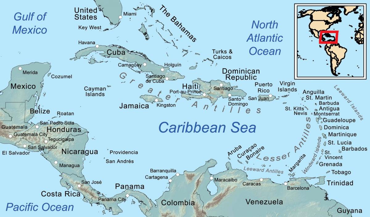 mapa de jamaica y las islas circundantes