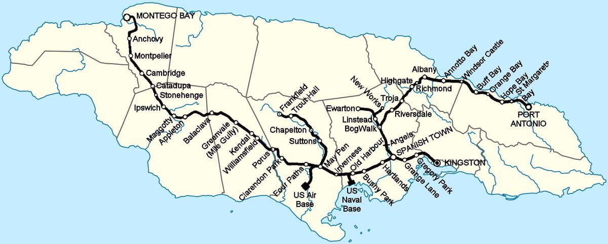 Mapa de jamaica ferrocarril