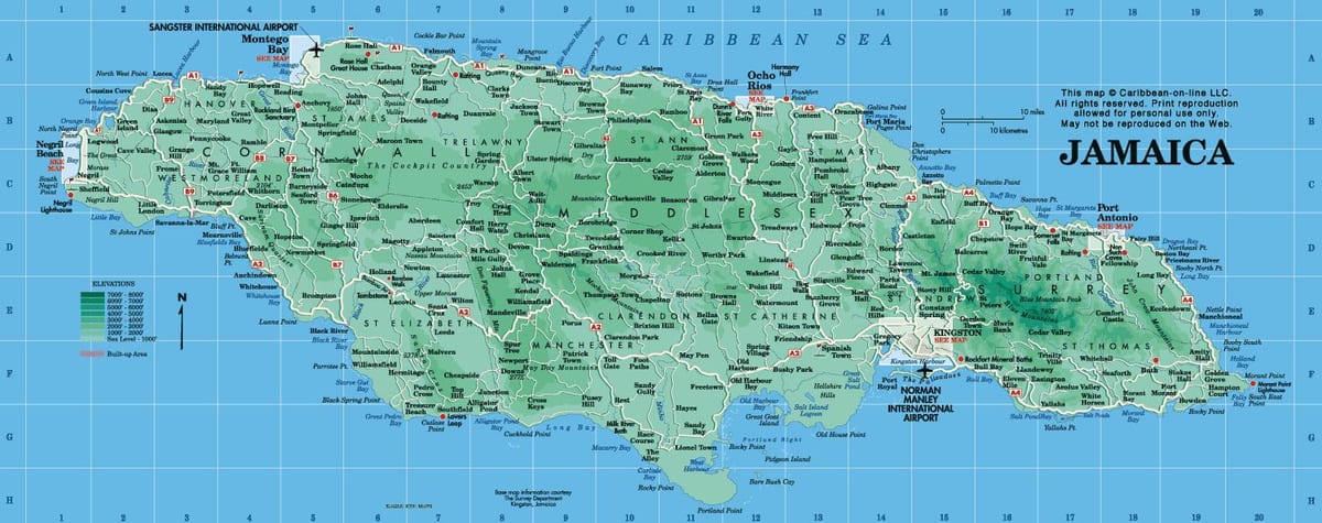 mapa geográfico de jamaica