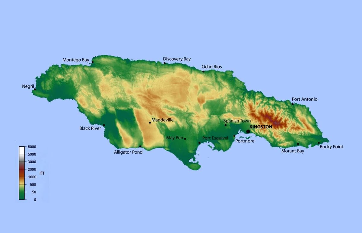 Mapa de jamaica elevación 