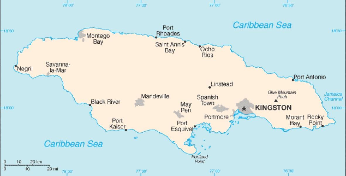 Mapa de área de jamaica