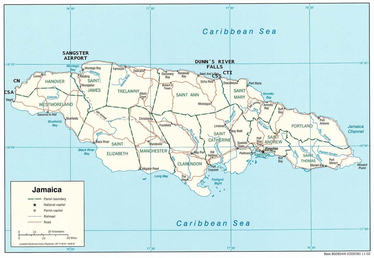 Mapa de jamaica dunns river falls
