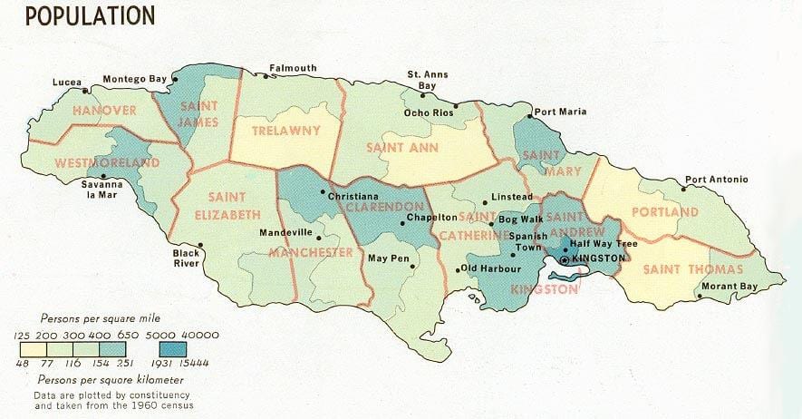 mapa de población de jamaica