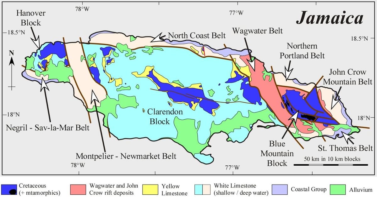 Mapa geológico de jamaica