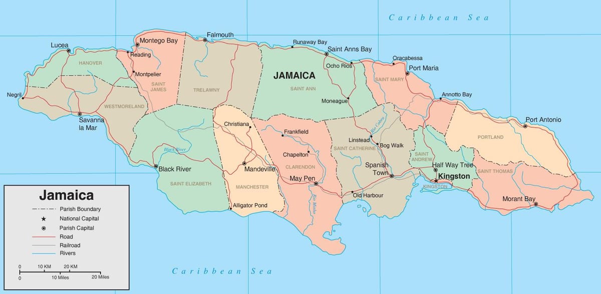 Mapa político de jamaica