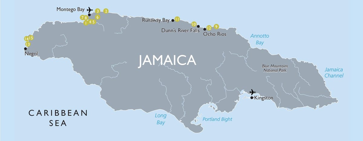 mapa de lugares de interés turístico en jamaica