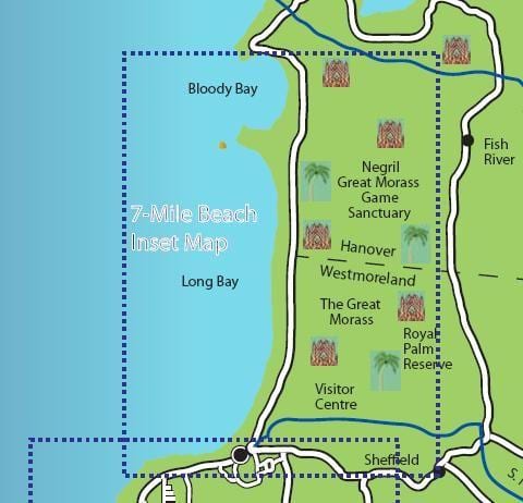 mapa de negril jamaica playa de 7 millas