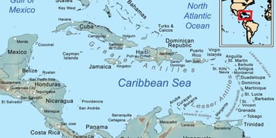 Jamaica en el mapa en el caribe