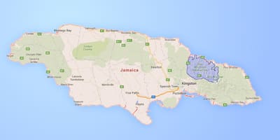Mapa de las montañas azules de jamaica