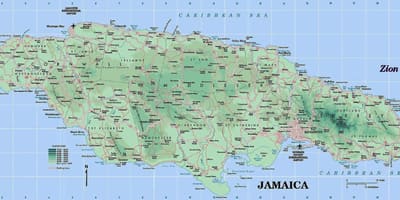 Mapa físico de jamaica mostrando las montañas