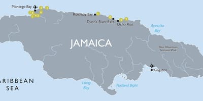 Mapa de lugares de interés turístico en jamaica